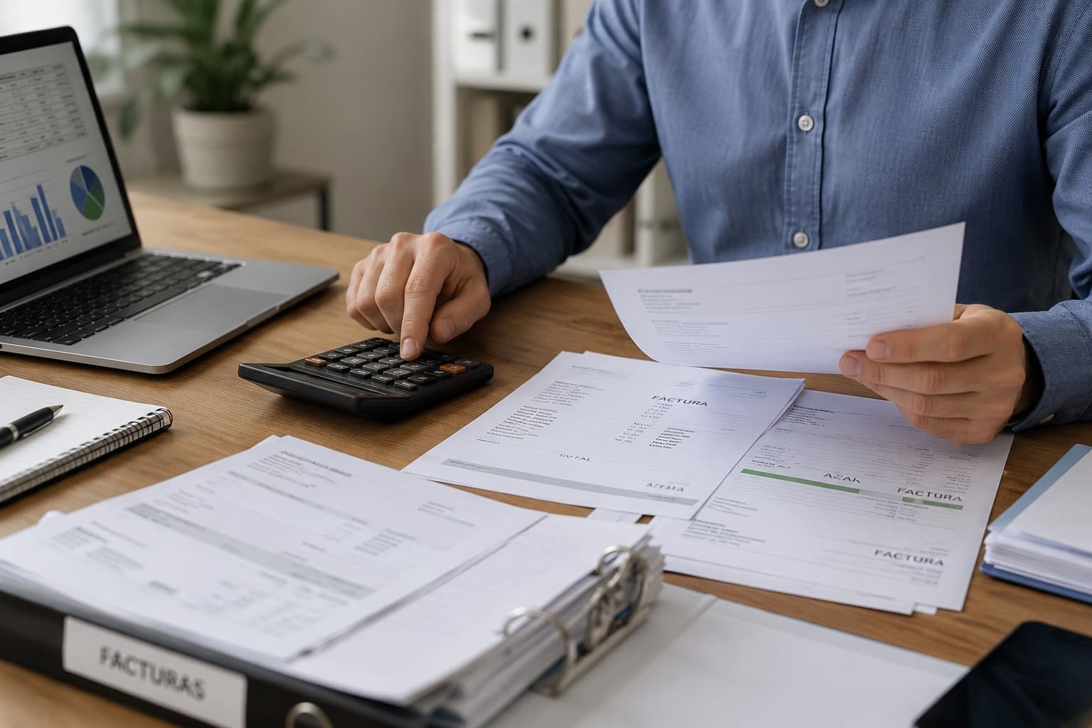 Responsable energético de una empresa gestionando facturas
